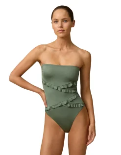 Spliced Frill Bandeau One Piece Swimsuit