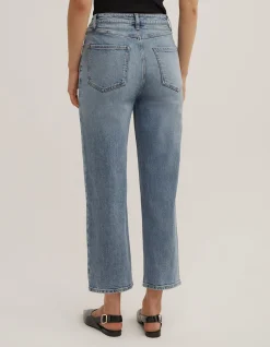 Straight Crop High Rise Stretch Denim Jeans