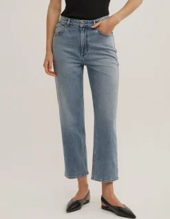 Straight Crop High Rise Stretch Denim Jeans