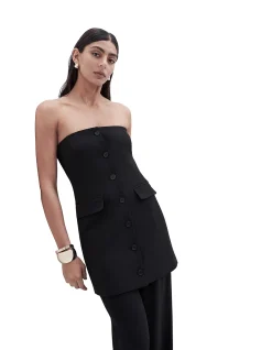 STRAPLESS BUTTON THROUGH MINI DRESS
