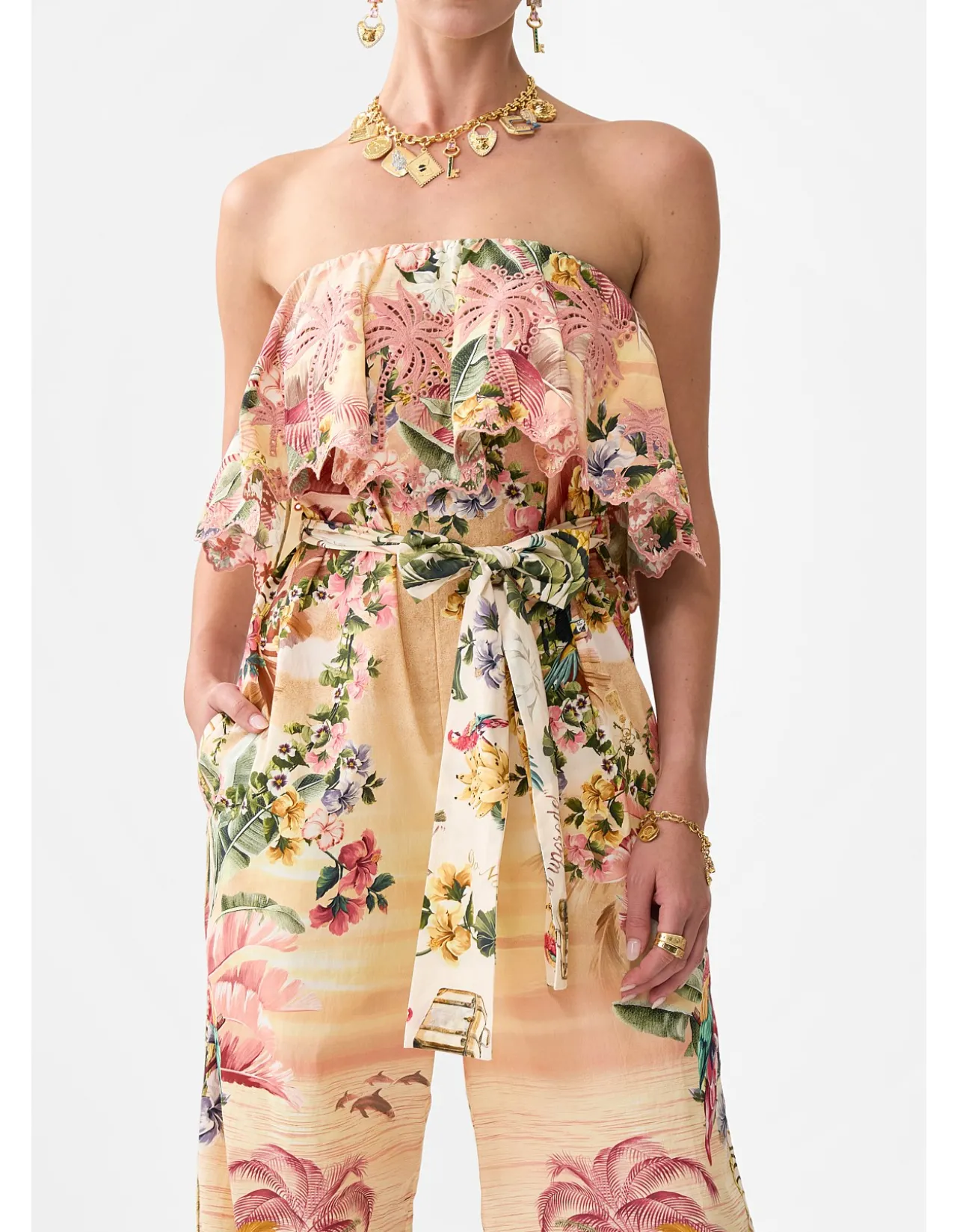 STRAPLESS JUMPSUIT WITH FRILL