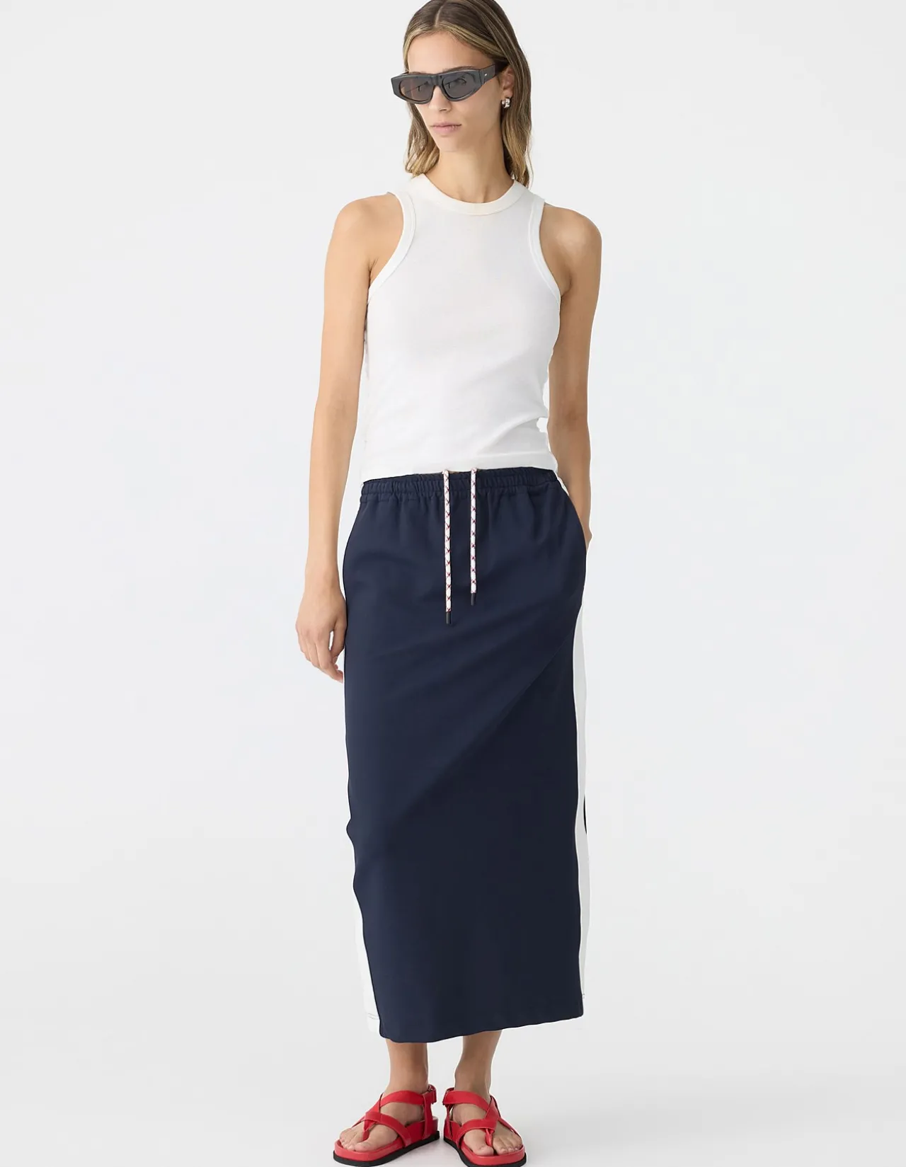Stretch Twill Pull On Skirt with Side Stripe