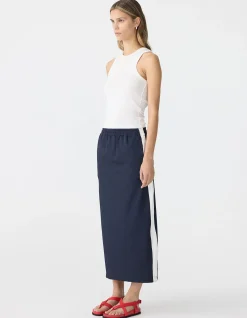 Stretch Twill Pull On Skirt with Side Stripe
