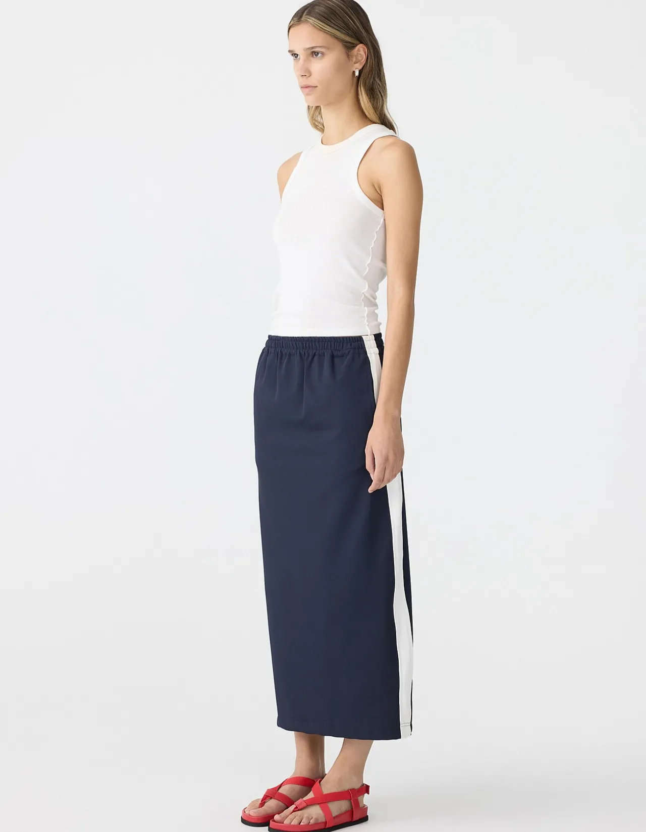 Stretch Twill Pull On Skirt with Side Stripe