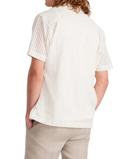 STRIPED OPEN KNIT SS SHIRT