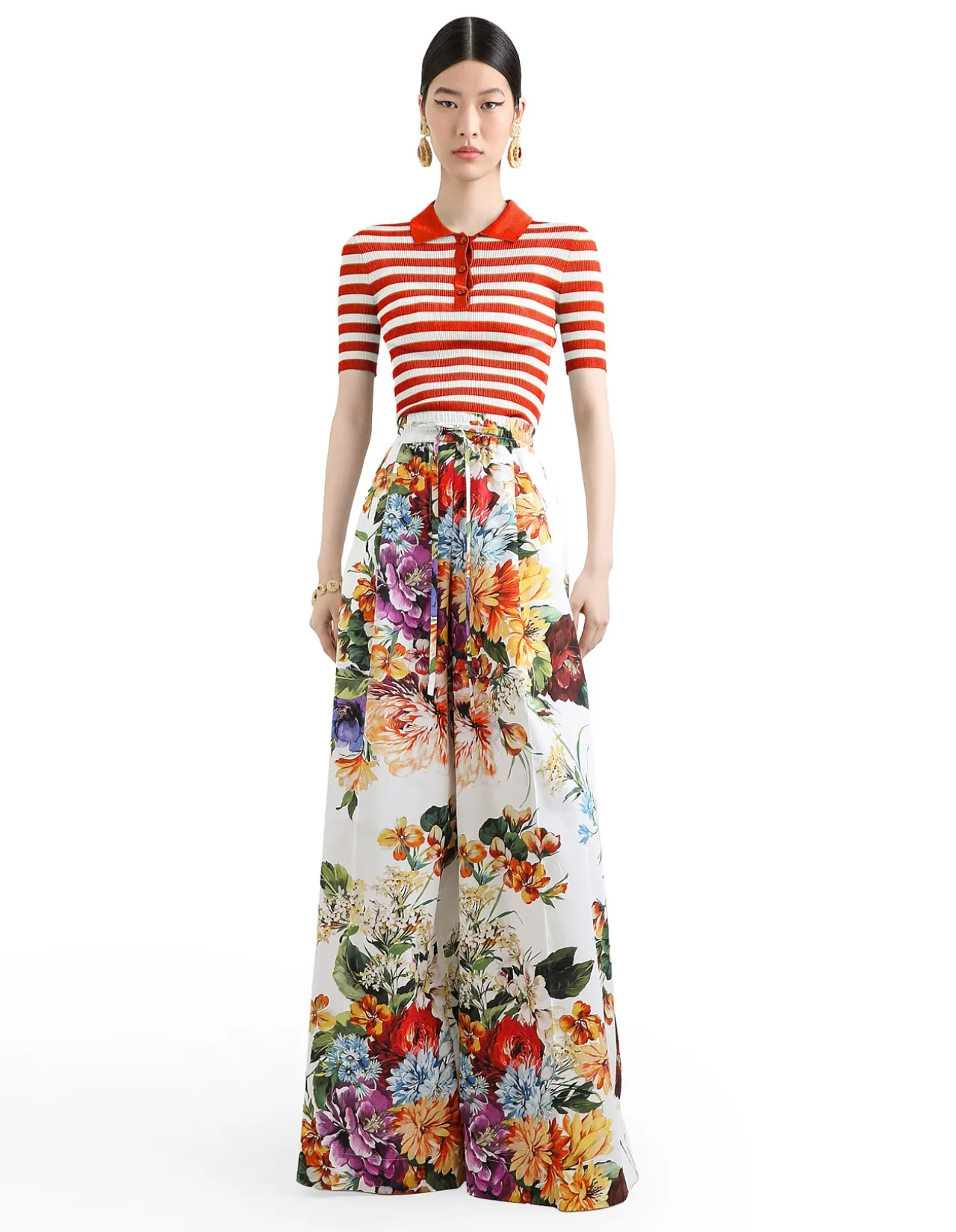 STRIPED CROPPED short sleeve POLO SHIRT