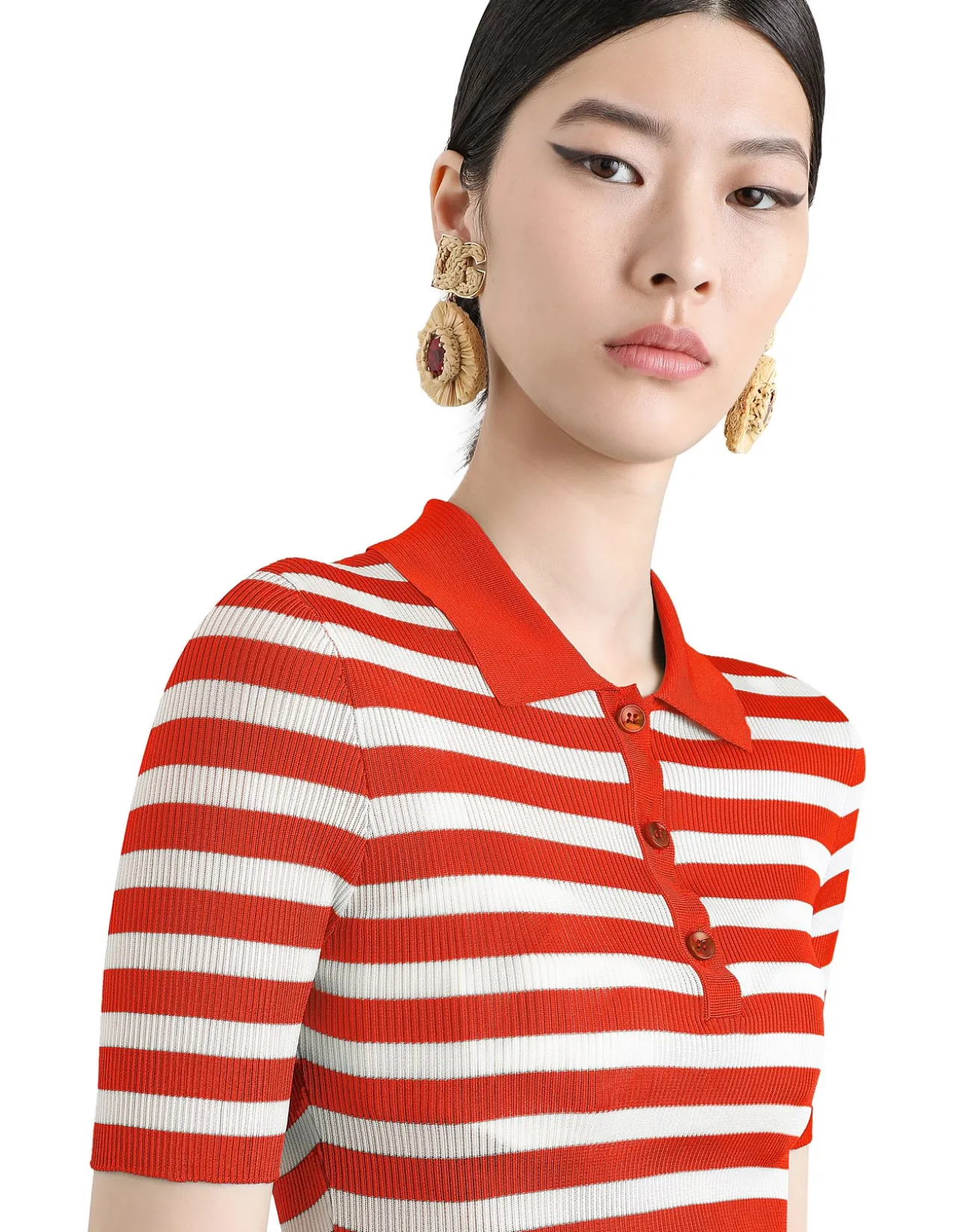 STRIPED CROPPED short sleeve POLO SHIRT