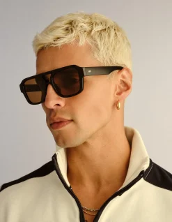 SUBZERO + BLACK AVIATOR BROWN MONO POLARIZED SUNGLASSES