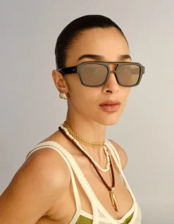SUBZERO + BLACK AVIATOR BROWN MONO POLARIZED SUNGLASSES