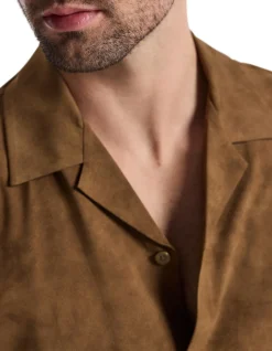SUEDE LOOK CUBAN COLLAR SHIRT