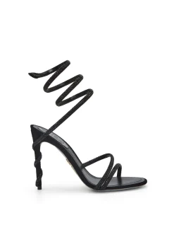 SUEDE-SATIN JET STRASS SANDAL HEEL