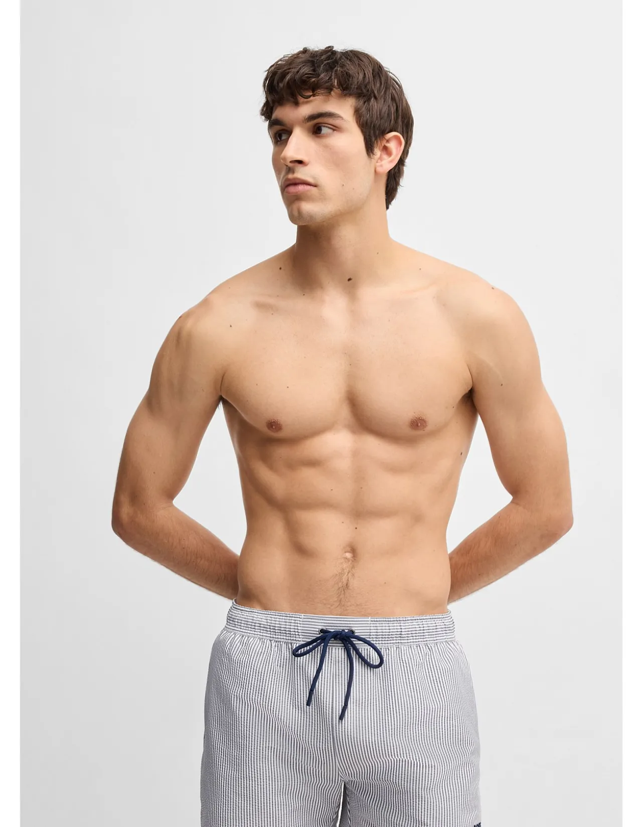 Swim shorts in seersucker fabric with embroidered logo