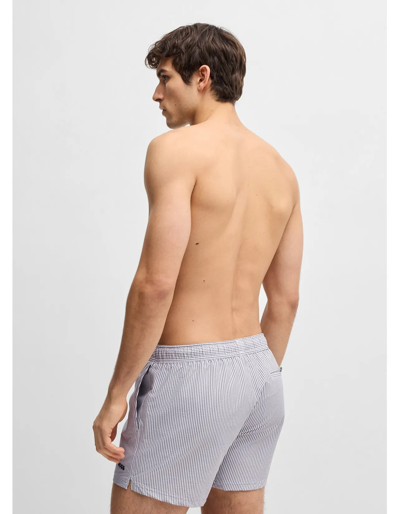 Swim shorts in seersucker fabric with embroidered logo