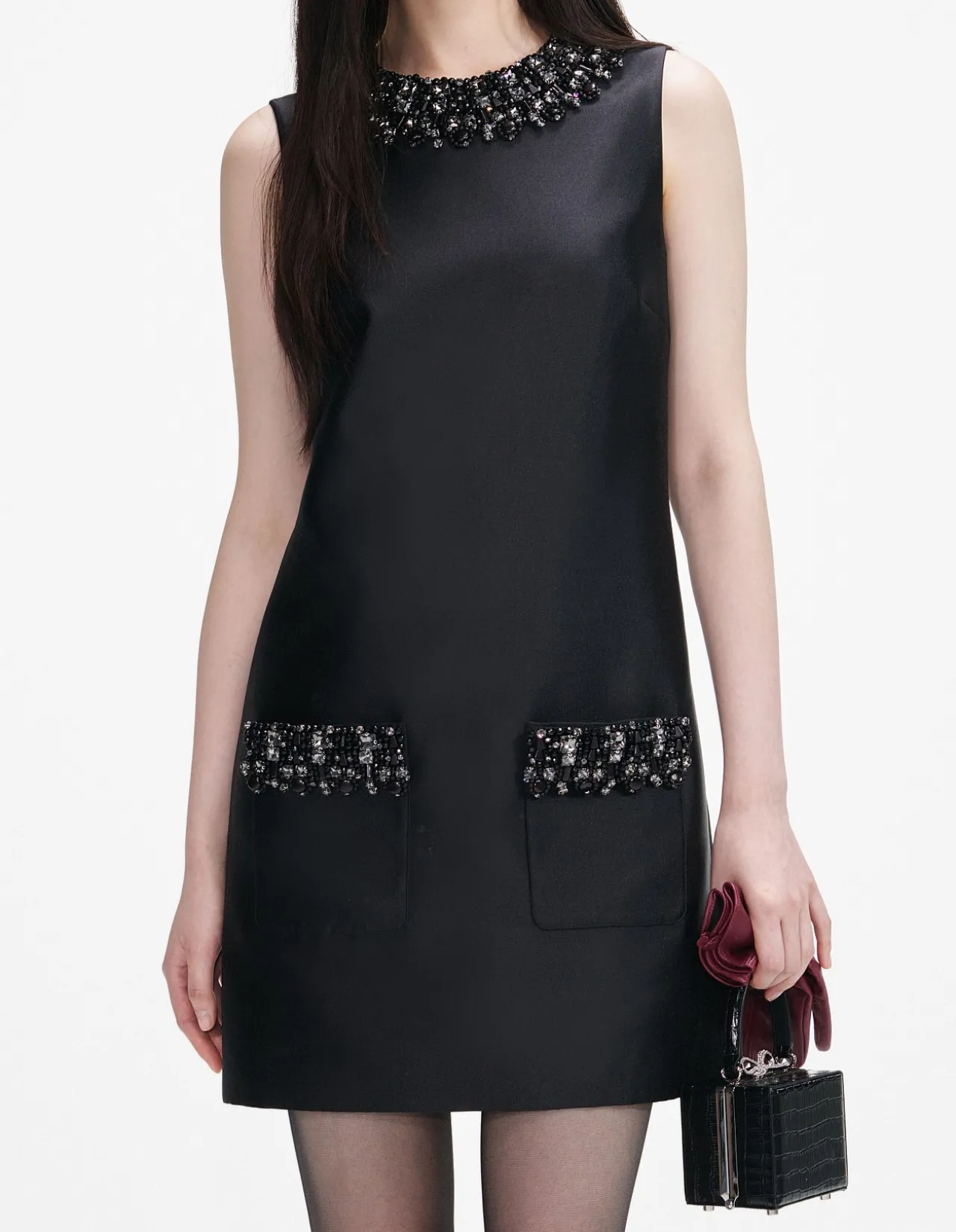 Taffeta Embellished Trim Mini Dress