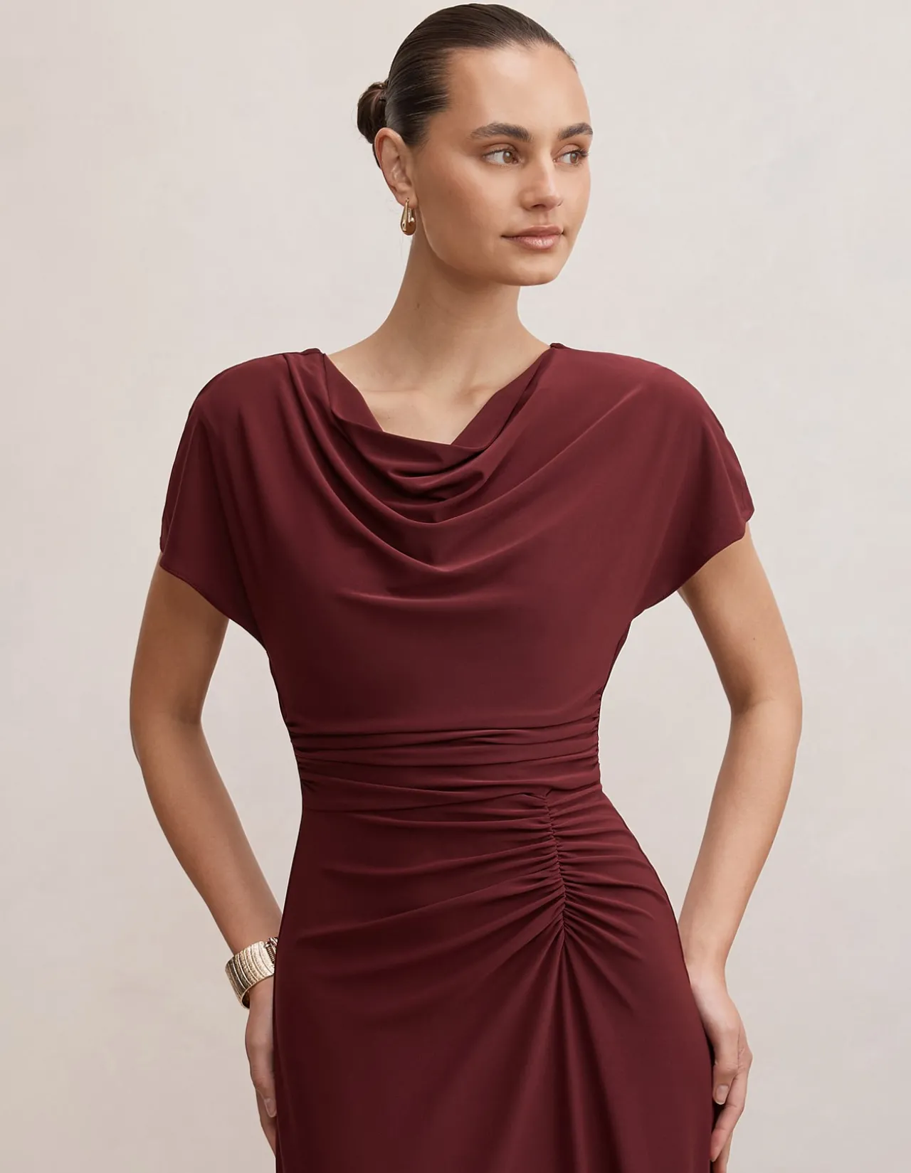 TAHNEE RUCHED WAIST MIDI DRESS