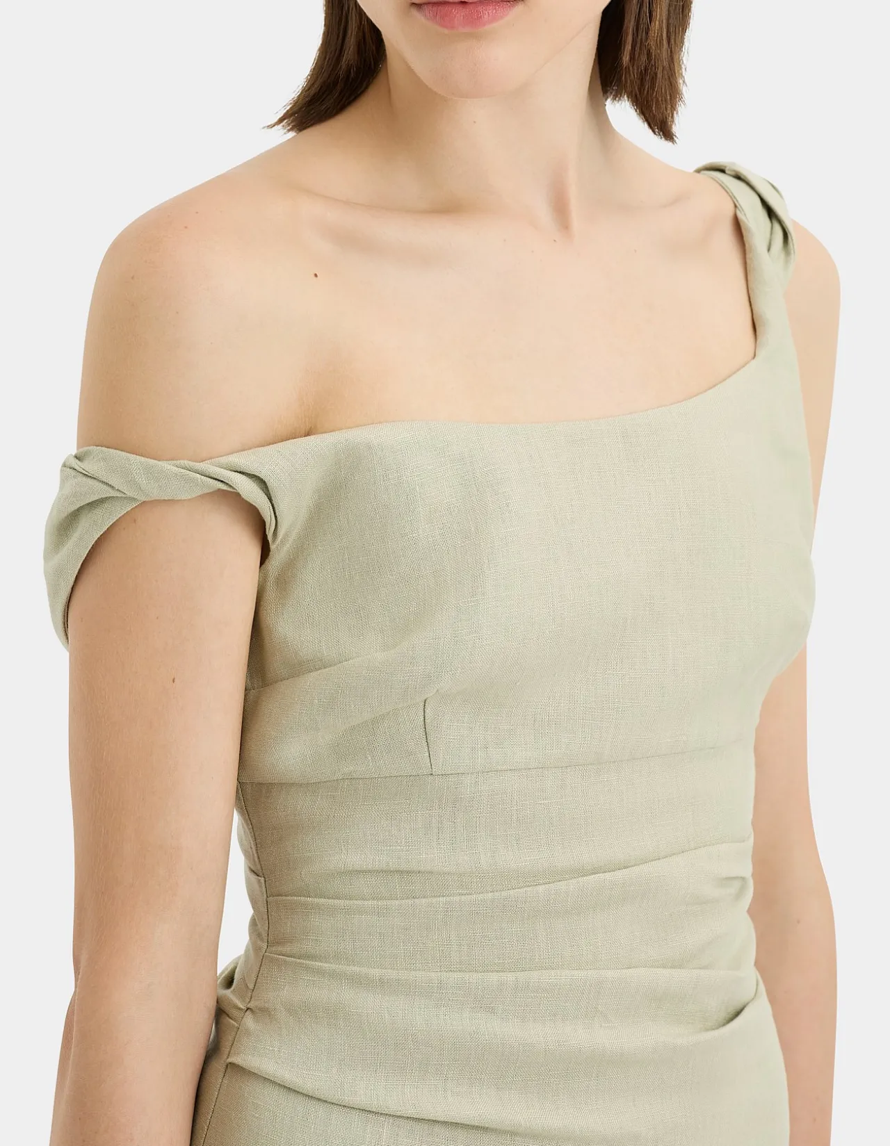 Tamara Twist Midi Dress with Off-Shoulder Design