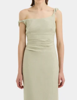 Tamara Twist Midi Dress with Off-Shoulder Design