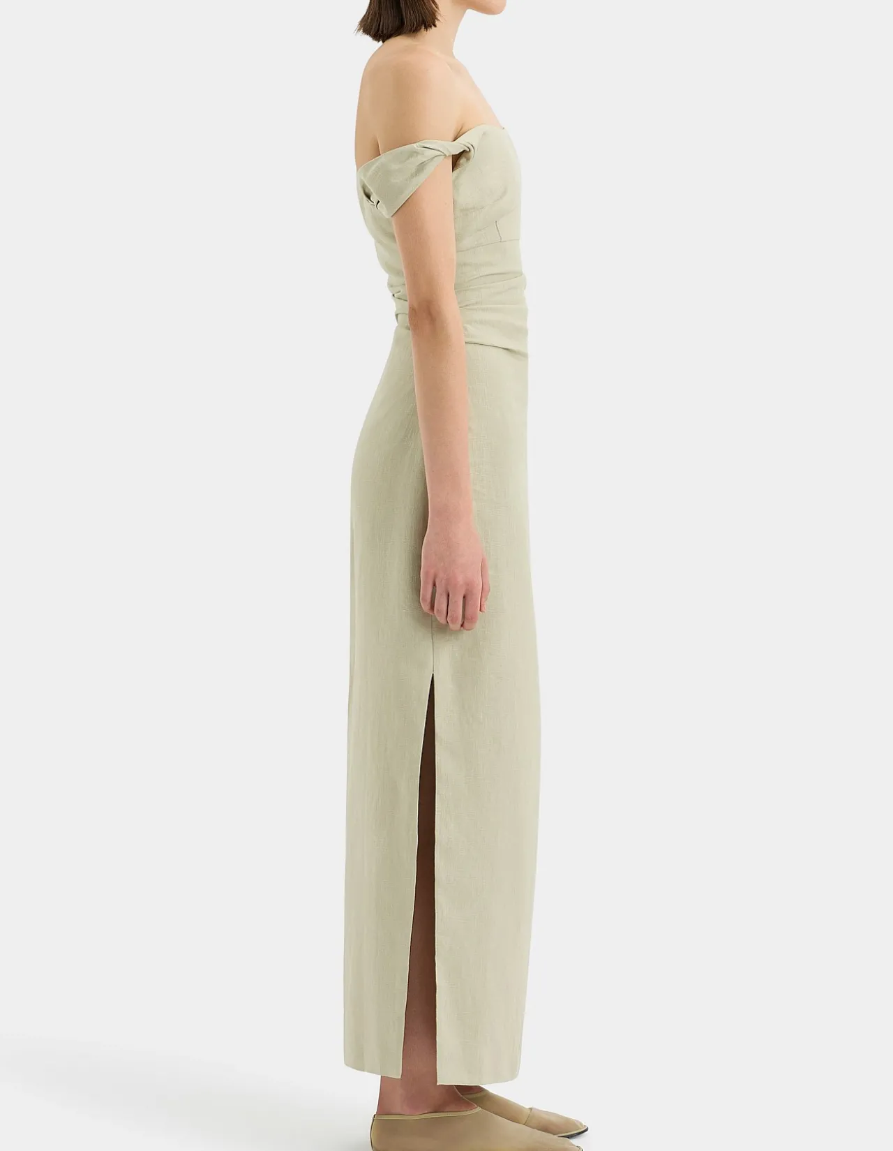Tamara Twist Midi Dress with Off-Shoulder Design