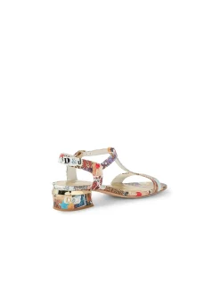 TANER Collage Print Patent Leather Sandals