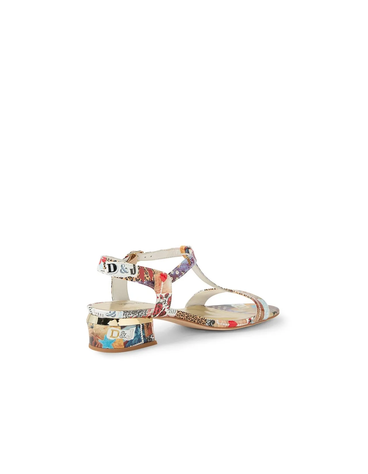 TANER Collage Print Patent Leather Sandals