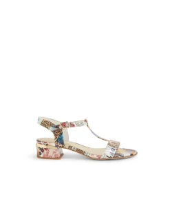TANER Collage Print Patent Leather Sandals