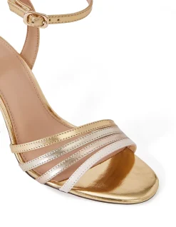 Tate Gold Metallic Leather Strappy Heel