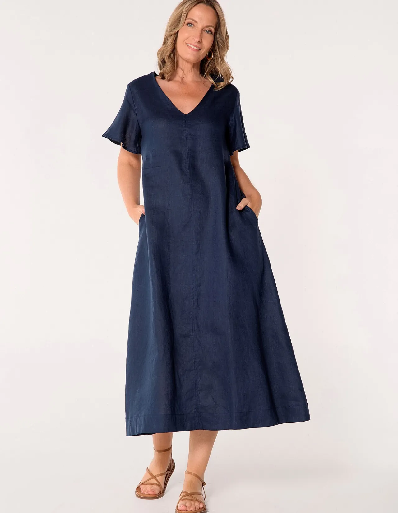 Tatum Linen Flutter Sleeve Dress