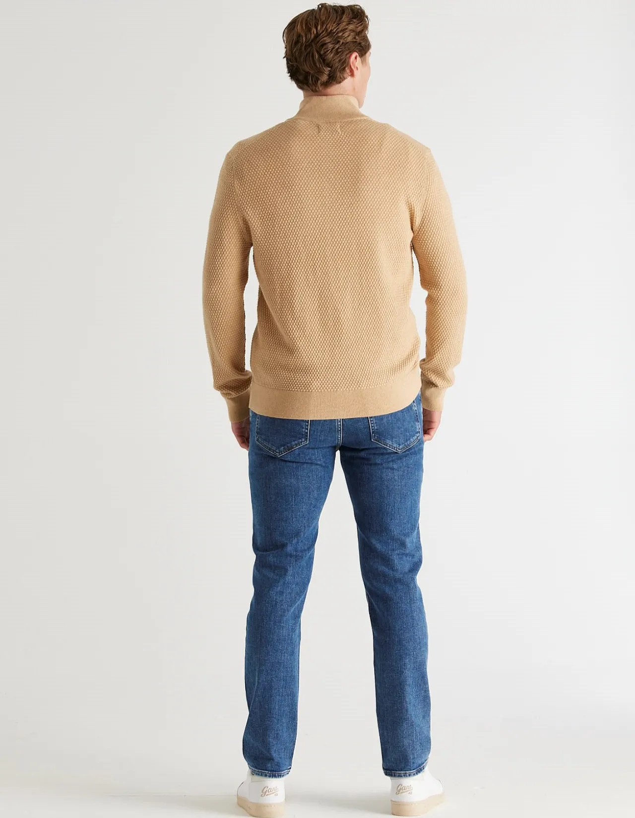 Textured Cotton Merino Half Zip Sweater