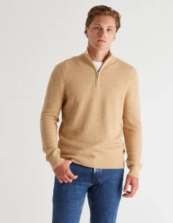 Textured Cotton Merino Half Zip Sweater