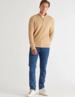 Textured Cotton Merino Half Zip Sweater