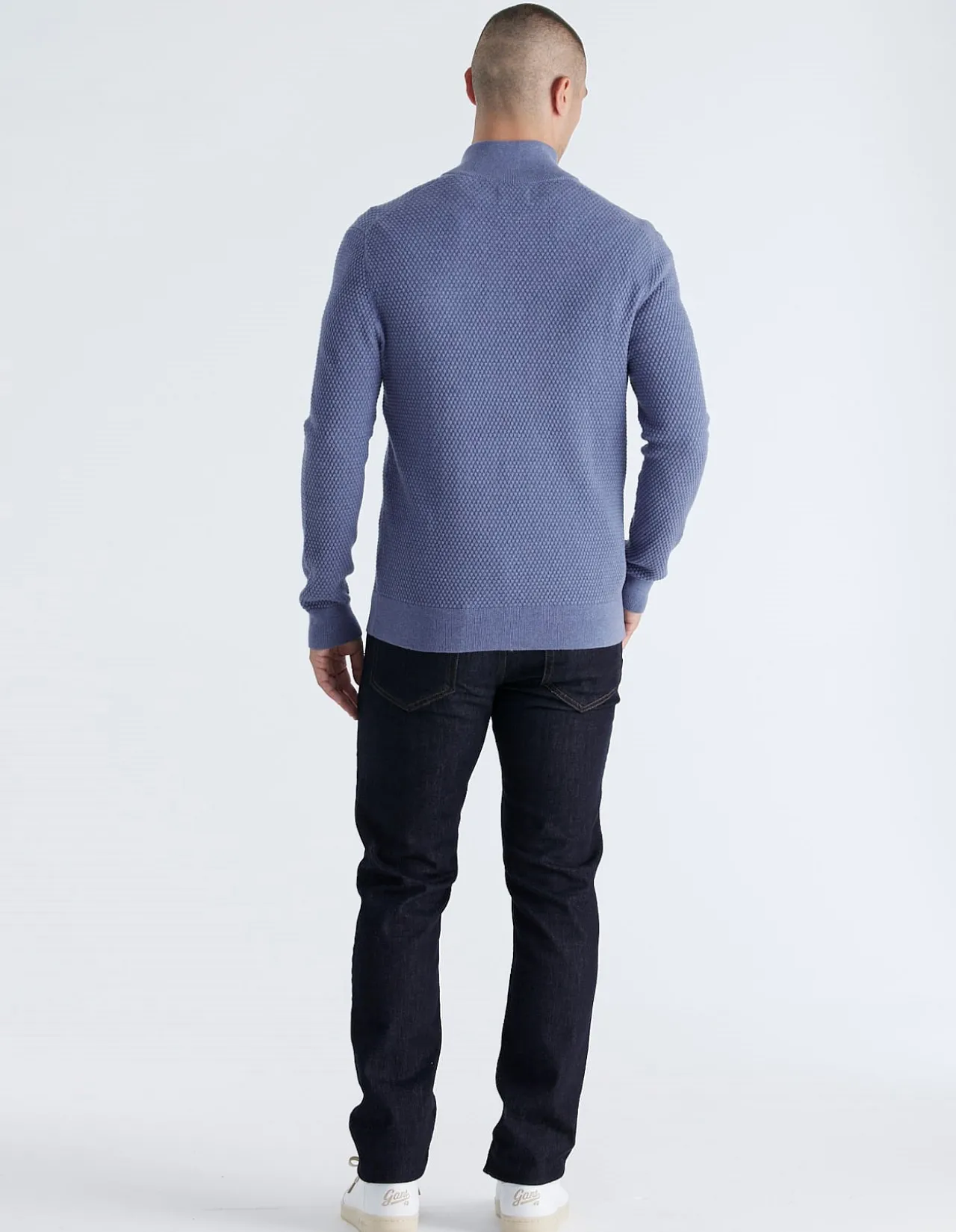 Textured Cotton Merino Half Zip Sweater