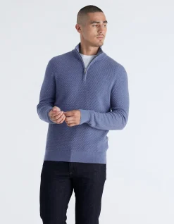 Textured Cotton Merino Half Zip Sweater