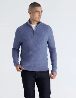 Textured Cotton Merino Half Zip Sweater