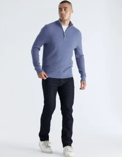 Textured Cotton Merino Half Zip Sweater