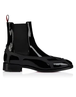 THE CHELSEA GORP FLAT PATENT VERSION BLACK BOOTS