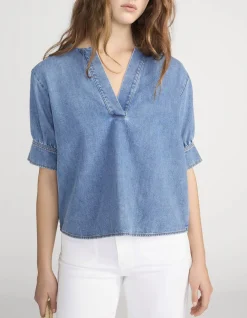 The Denim V-Neck Popover Top