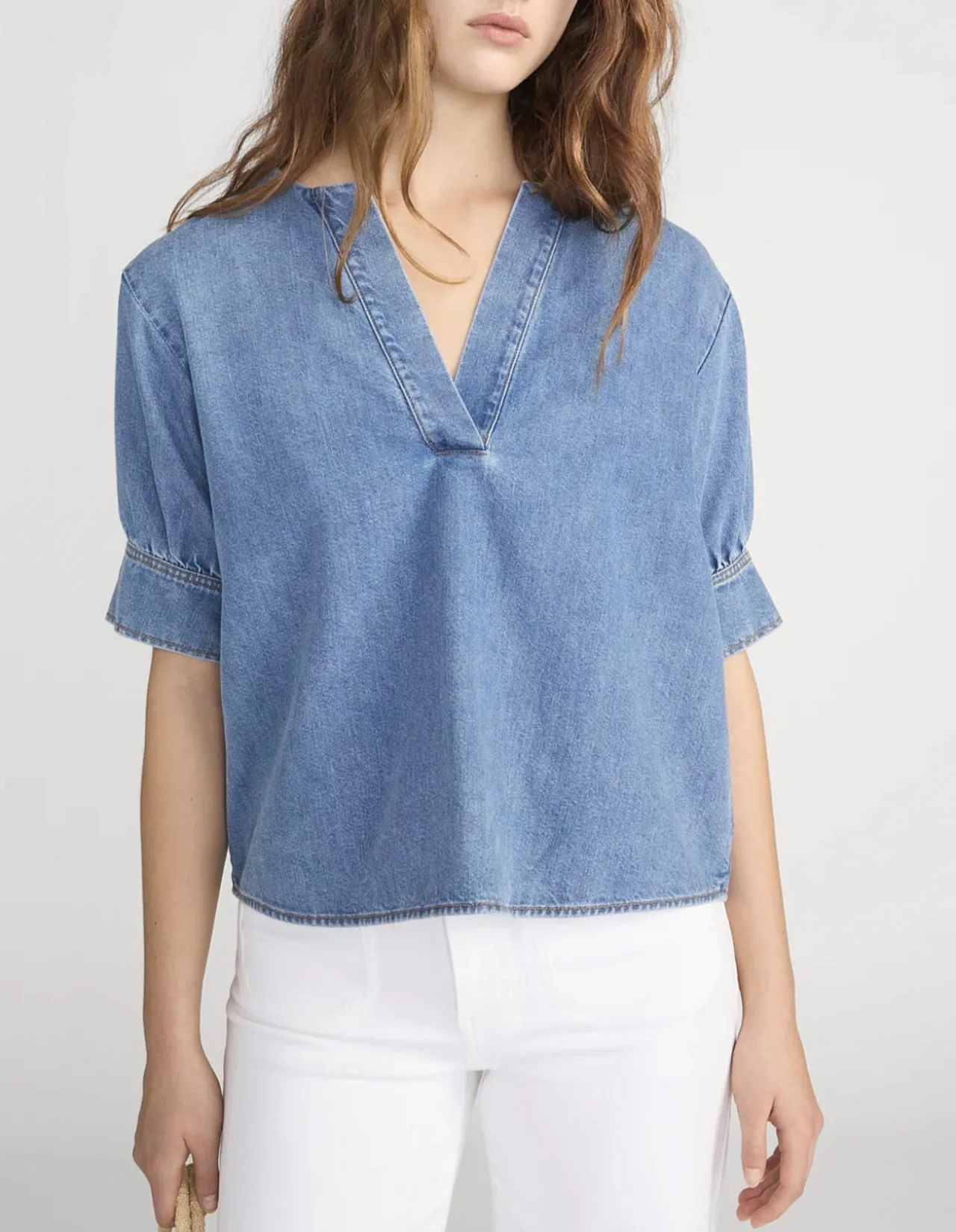The Denim V-Neck Popover Top