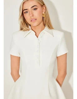 The Ultimate Muse Collared Mini Dress with Volume Skirt