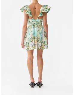 TIE FRONT FRILL SLEEVE SHORT DRESS