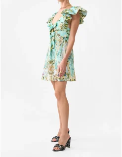 TIE FRONT FRILL SLEEVE SHORT DRESS