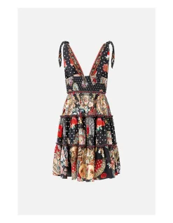 TIERED SHORT DRESS WITH SHOULDER TIES