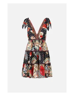 TIERED SHORT DRESS WITH SHOULDER TIES