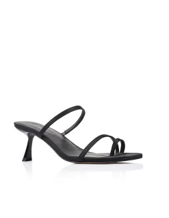Torrance Black Satin Flared Slingback