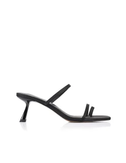 Torrance Black Satin Flared Slingback
