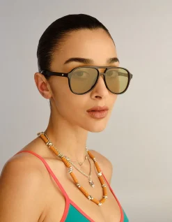TRAGIC MAGIC BLACK AVIATOR OLIVE TINT SUNGLASSES