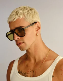 TRAGIC MAGIC BLACK AVIATOR OLIVE TINT SUNGLASSES