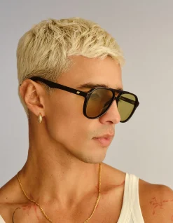 TRAGIC MAGIC BLACK AVIATOR OLIVE TINT SUNGLASSES
