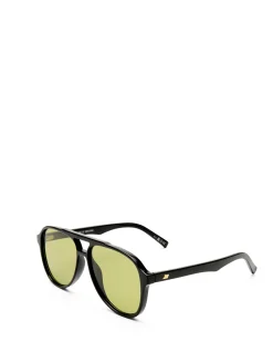TRAGIC MAGIC BLACK AVIATOR OLIVE TINT SUNGLASSES