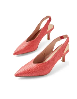 TRUU MI Textured Slingback Kitten Heel Pumps