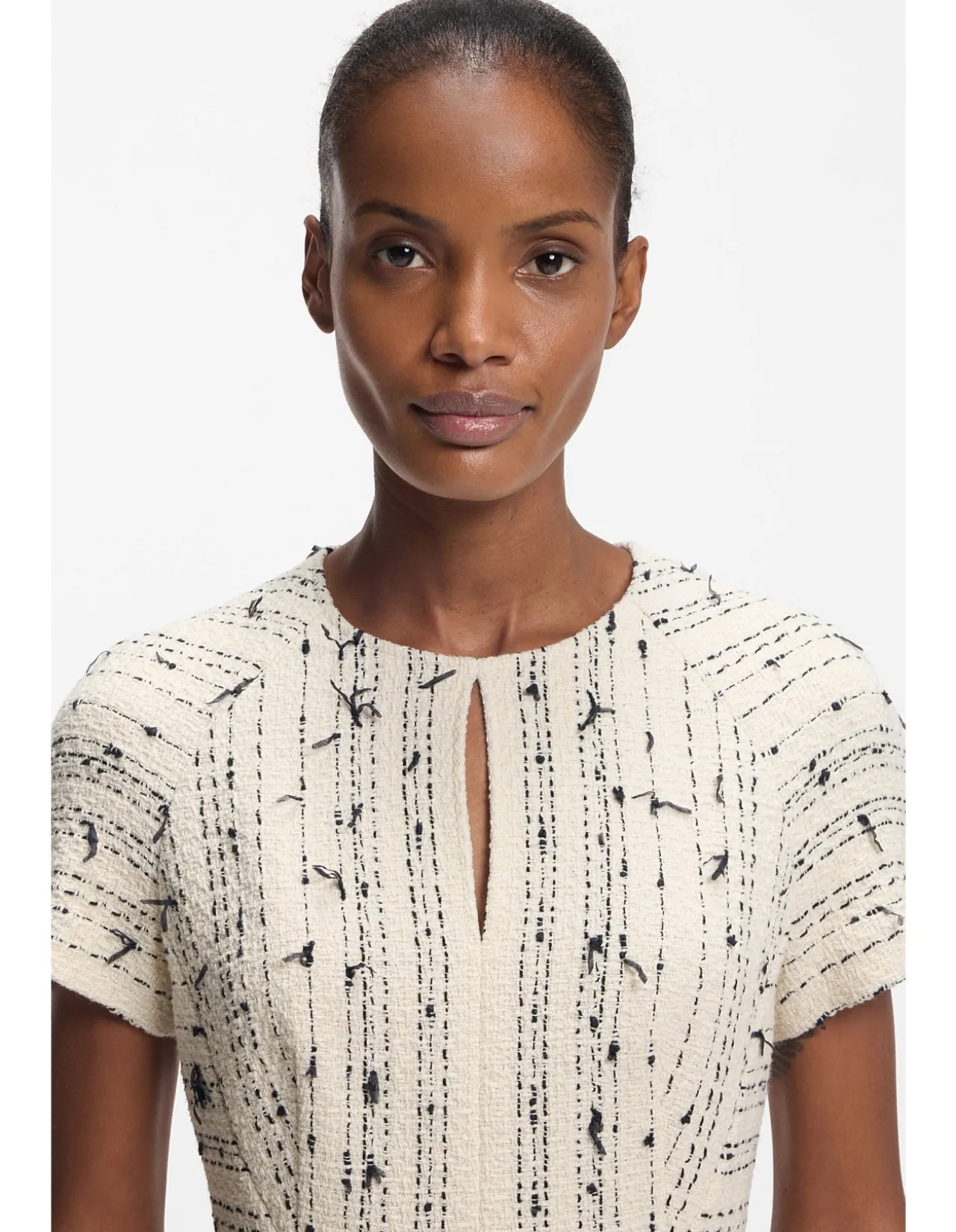 Tweed-stripe dress in a cotton blend